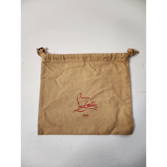 Christian Louboutin Canvas Dust Bag Khaki Red Lettering Drawstring 10 X 9 - Picture 1 of 5